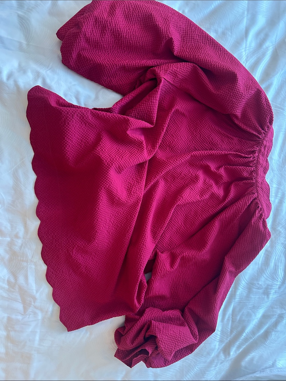 Umgee Berry Red Textured Scallop-Hem Blouse - Picture 5 of 7
